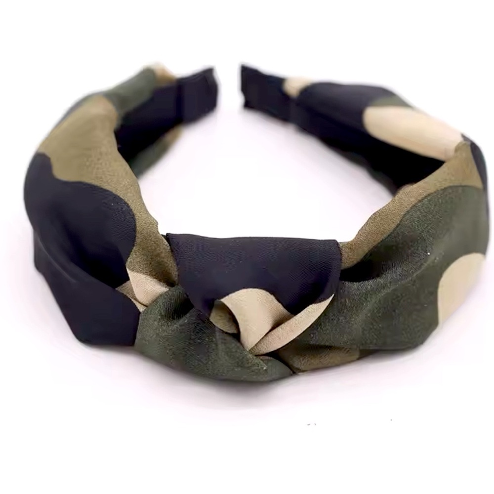 Camouflage silky fabric top knot headband green beige black outdoor headband